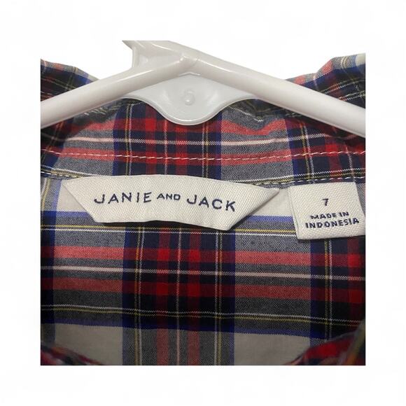 Janie and Jack Boys Red Blue Plaid Long Sleeve Button Up Size 7 - Picture 3 of 6